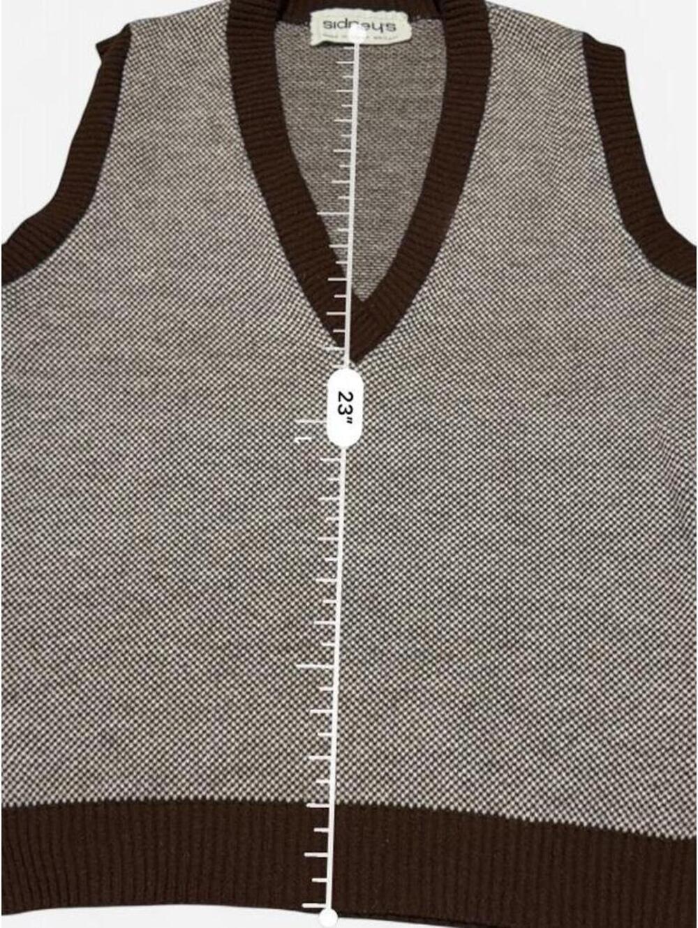 Vintage Sidney's Herringbone Sweater Vest Gray Brown Knit Made in Great Britain - Picture 8 of 8